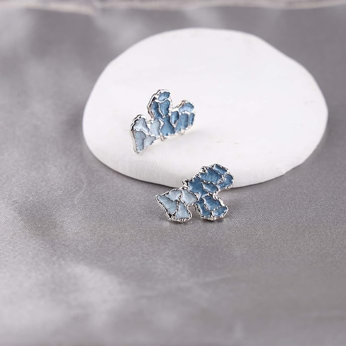 Vintage Blue Heart Stud Earrings Acrylic