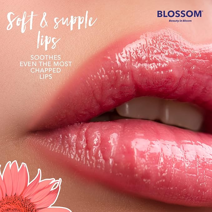 Blossom Moisturizing Lip Gloss Tubes, Roll on Perfume Oil, Natural Essential Oils, Scented Color Change Lip Balm with Real Flowers, 0.7 fl. oz/15mL, 3 Pack Gift Set, Cherry/Honey Jasmine/Turquoise