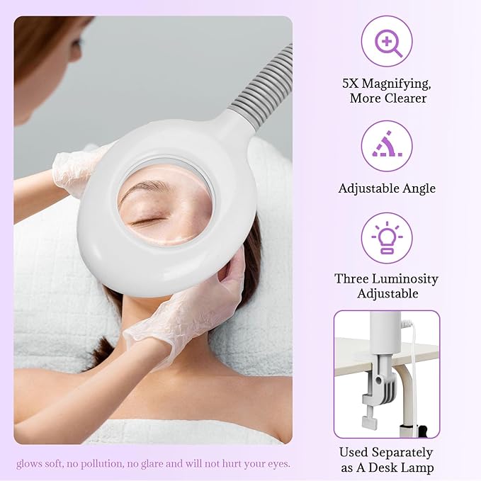 3 in 1 Facial Steamer,Professional Facial Steamer with 5X Magnifying LED Lamp, Esthetician Steamer with Hot & Cold Mist, Face Steamer On Wheels for Salon Spa Beauty Skin Care