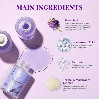 ANAI RUI Bakuchiol Face Serum for Face, Bakuchiol Retinol Alternative Serum,Smoothing Face Serum with Hyaluronic Acid & Peptide Sensitive Skin Serum, Anti Aging & Wrinkle Serum, 1Fl.Oz