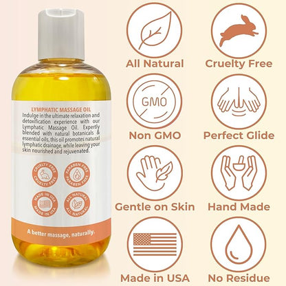 Lymphatic Massage Oil for Massage Therapy | 100% Natural Lymphatic Drainage Oil | Premium Quality with Arnica, Lemon & Ginger | for Post Surgery Recovery & Detox | 8oz by Brookethorne Naturals