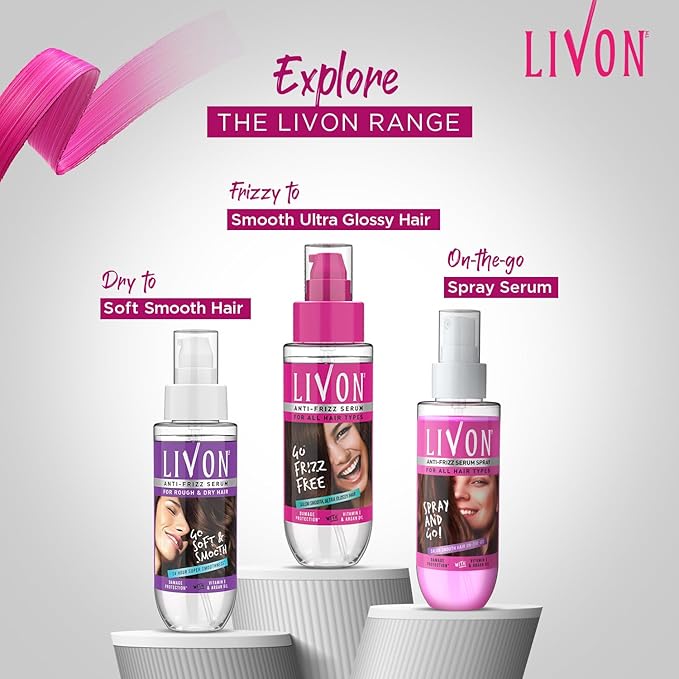 Livon Hair Serum for Men & Women | Frizz-free, stronger and shinier hair | Sulphate & Paraben free| For All Hair Types | Enriched with Argan Oil & Vitamin E | 3.3 Fl.Oz | Pack of 2
