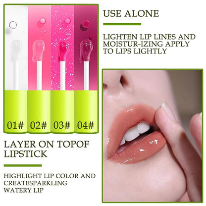 4 Colors Lip Gloss Set,Tinted Lip Oil Long Lasting Non-sticky Shiny Lip Plumping Lip Gloss,Hydrating Moisturizing Lip Glow Oil for Looking Lips,Smooth Glossy Lip Plumper Gloss Set for Women（A#）