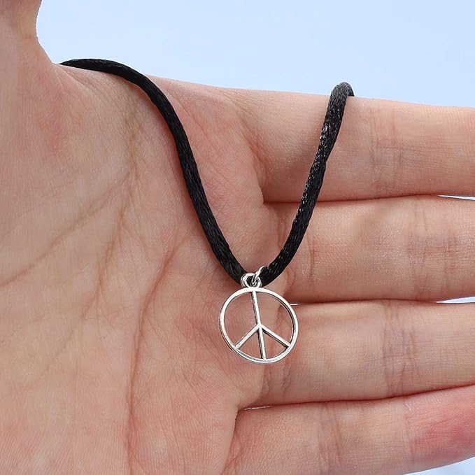 Boho Peace Choker Necklace Black Cord