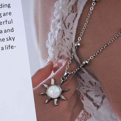 Vintage Opal Crystal Sun Pendent Necklace