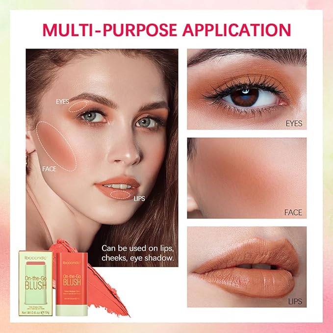 Multi-Use Makeup Blush Stick, Cream Blush Stick, Tinted (3#Coral Orange)