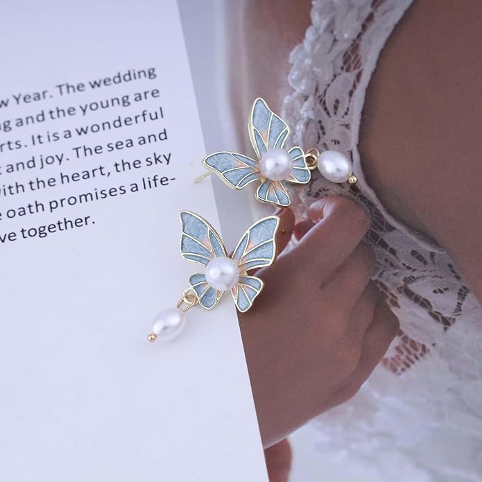 Boho Acrylic Butterfly Pearl Drop Earrings