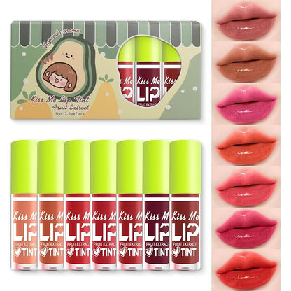 7 Colors Lip Tint Stain Set, Watery Lip Stain Mini Liquid Matte Lipstick, Multi-use Lip Cheek Tint, Moisturizing Plump Lip Gloss, Lightweight Non-Sticky, Long Lasting, Vivid Lip Makeup (Avocado)