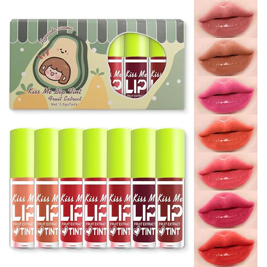 7 Colors Lip Tint Stain Set, Watery Lip Stain Mini Liquid Matte Lipstick, Multi-use Lip Cheek Tint, Moisturizing Plump Lip Gloss, Lightweight Non-Sticky, Long Lasting, Vivid Lip Makeup (Avocado)