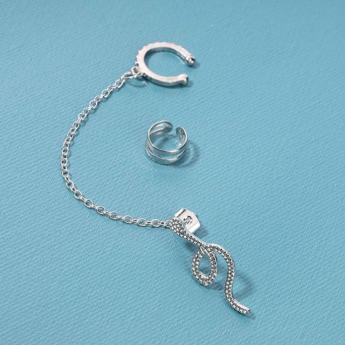 Punk Snake Cuff Chain Earrings Gold