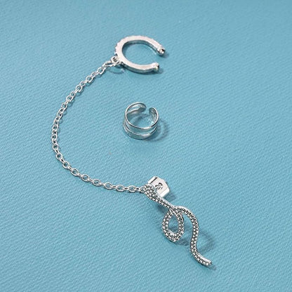 Punk Snake Cuff Chain Earrings Gold