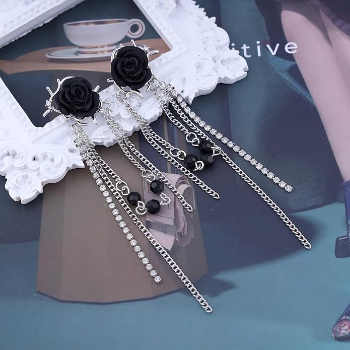 Punk Black Rose Flower Earring Long