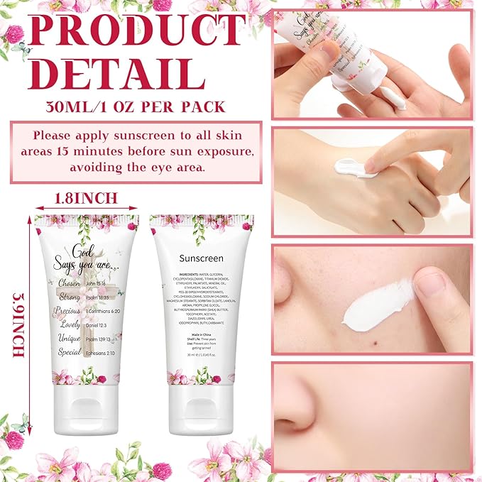 24 Pcs Sunscreen Bulk SPF 30 Mini Sunscreen Packets Travel Size Sunscreen Summer Party Gift for Women Girl Bible Verse Gift for Wedding Bbay Shower Party Favor Homeless Kit Supply(God Says)