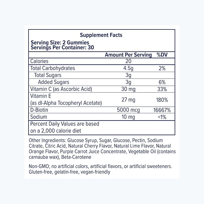 eSalon Biotin Hair Gummies, Vegan Multivitamin, Cherry & Citrus Flavor, 60 Count, 30 Day Supply