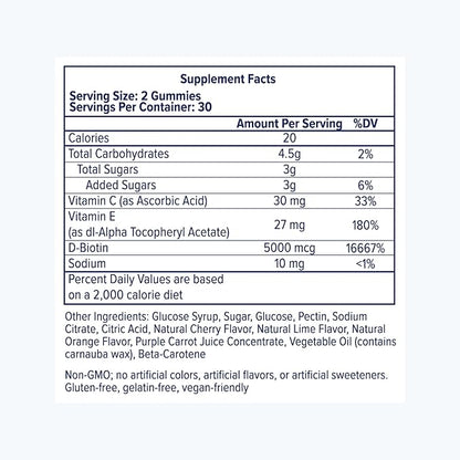 eSalon Biotin Hair Gummies, Vegan Multivitamin, Cherry & Citrus Flavor, 60 Count, 30 Day Supply