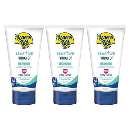 Banana Boat Sensitive 100% Mineral Face Sunscreen Lotion SPF 50, 3oz | Travel Size Sunscreen, Mini Sunscreen for Face, Banana Boat Face Sunscreen, Banana Boat Mineral Sunscreen SPF 50, 3oz