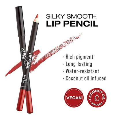 KISS New York Professional Slim Lip Pencil, Creamy Soft Lip Liner, Smooth Long-Lasting Rich Lip Color, Natural Lip Makeup, Water-Resistant Lip Crayon (Deep Red)
