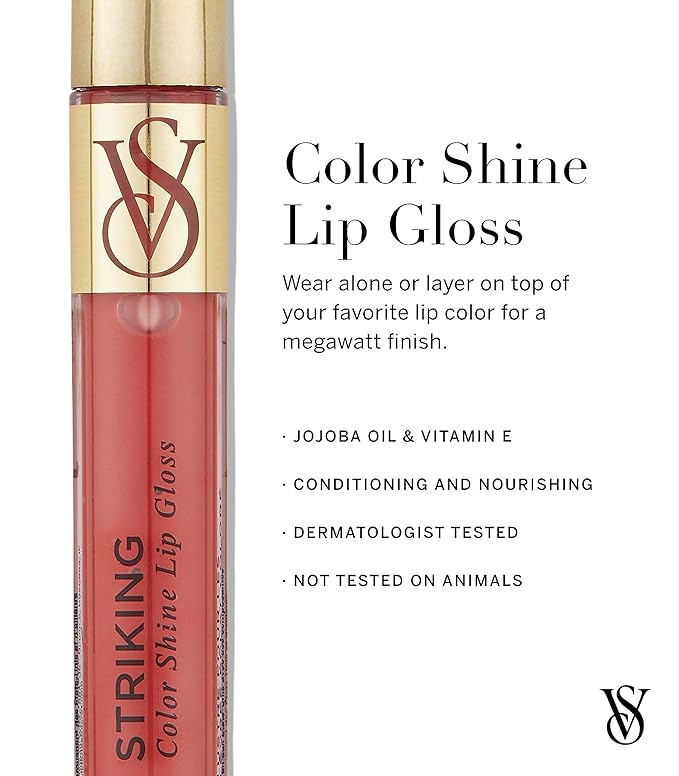 Victoria's Secret Color Shine Lip Gloss in Striking, Nourishing Lip Gloss for Women with Jojoba Oil & Vitamin E, Color Gloss