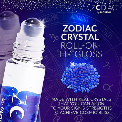 Blossom Zodiac Sign Vanilla Scented Moisturizing Roll-On Lip Gloss with Crystals, Made in USA, 0.20 fl. oz./5.9ml, Aquarius