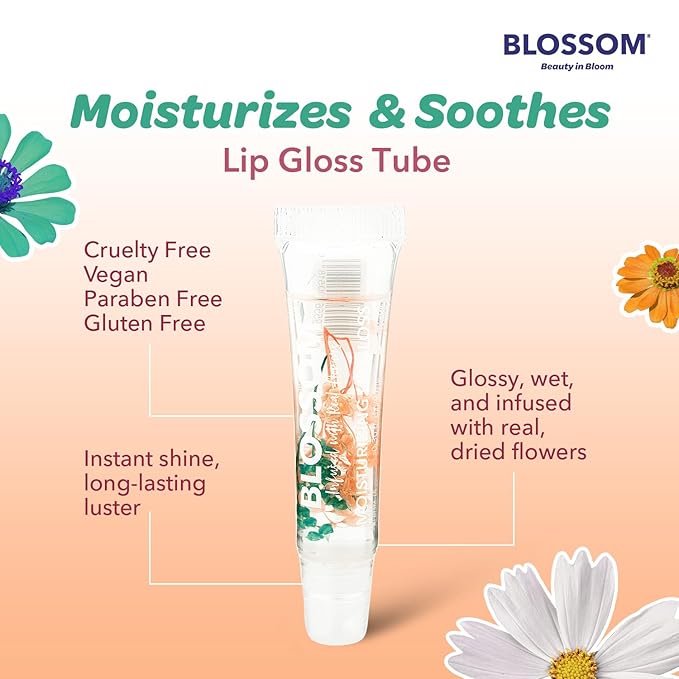 Blossom Scented Moisturizing Lip Gloss Tubes, Infused with Real Flowers, 0.3 fl. oz/9ml, Sugar Cookie