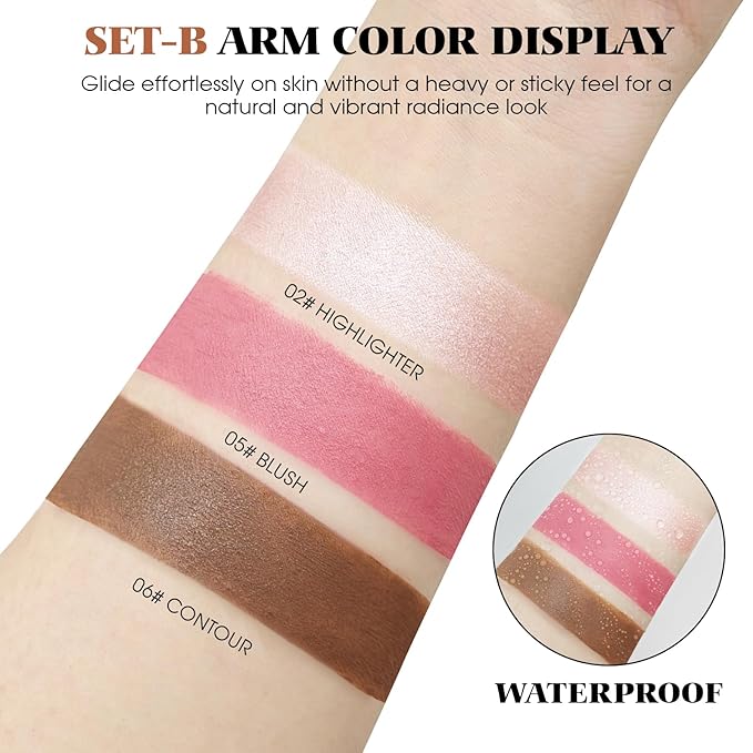 3Pcs Cream Contour Stick Makeup Kit - Cream