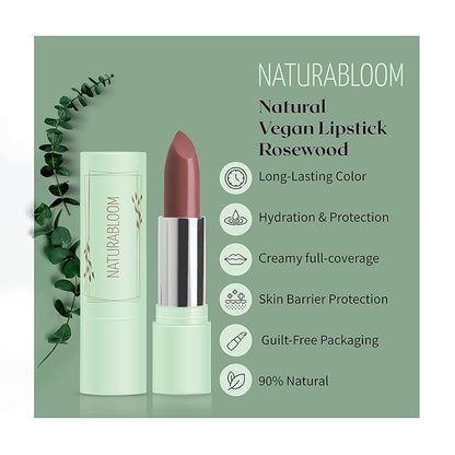 Vegan Lipstick (Rosewood) - Sensational One-Stroke Long Lasting Lipstick from Natural Oils & Butters Full-Coverage Lip Color with Shea Butter & Coconut Extact - Premium Hydrating Lipsticks