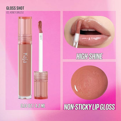 Kaja Lip Gloss - Gloss Shot | with Jojoba Oil, Tinted Shimmer, Hydrating, Non-sticky, Juicy, Nude, Plumper Looking Lips, 03 Honey Drizzle, 0.14 Fl Oz