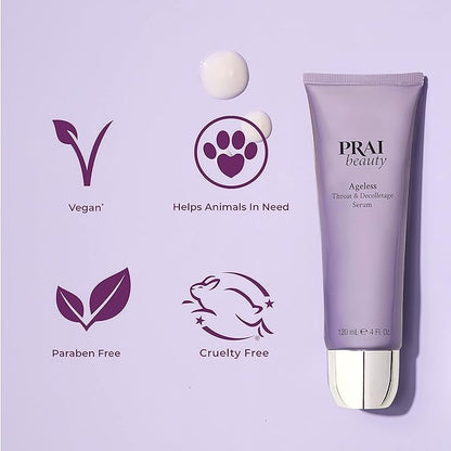 PRAI Beauty Ageless Throat & Decolletage Serum for Instantly Ageless Neck | Neck Firming and Tightening Serum | Anti-Aging Serum that Shields Skin from Damage and Improves Skin Tone + Colour | 4 Oz