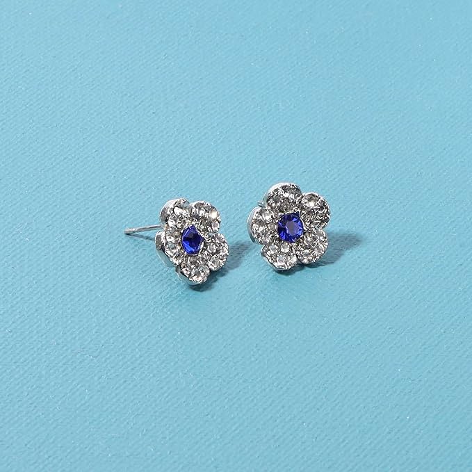 Boho CZ Flower Studs Earrings Silver Crystal Earrings
