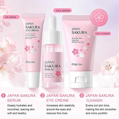 Skin Care Sets for Women/Girls JAPAN SAKURA Beauty Gift Sets Skincare Kit with Cleanser, Serum, Eye Cream, Face Cream Travel Pamper Sets for Women Gifts,Skin Care Sets & Kits
