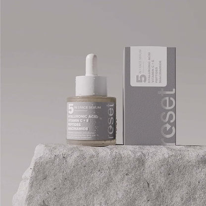 Klara Cosmetics Reset 5 in 1 Face Serum - Vitamin C Face Serum with Bakuchiol, Peptides and Niacinamide - Hyaluronic Acid Serum for Face - 1 oz