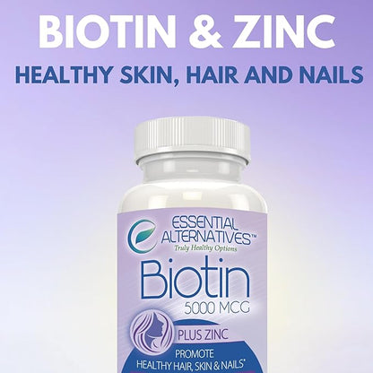 Biotin 5000mcg + Zinc 60 Tablets, Hair, Skin, and Nail Support