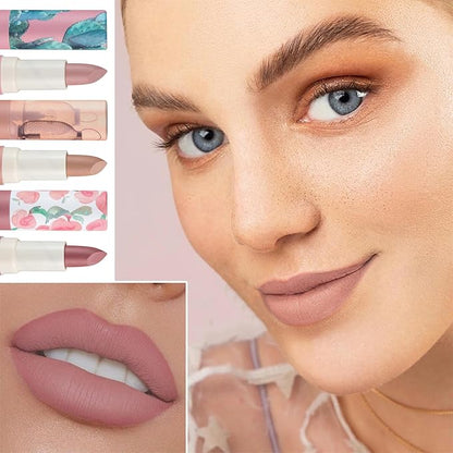 3P Matte Nude Lipstick,Silky Velvet Nude Paper Tube Gloss,Waterproof