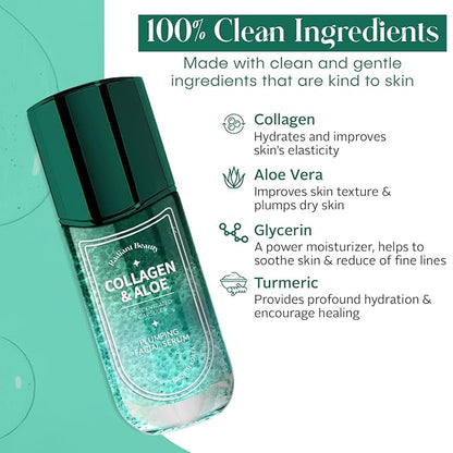 Collagen & Aloe Facial Serum - Anti-Aging, Plumping, Hydrating - Reduces Fine Lines & Wrinkles, Combats Dark Spots - Dermatologist Tested, Korean Skin Care - 1.69 FL.OZ.