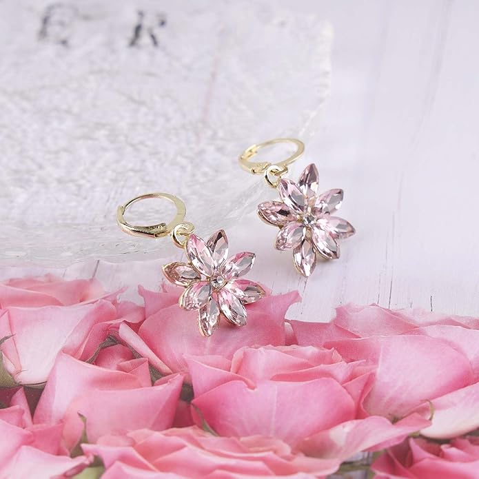 Vintage Blue Crystal Flower Earrings Sapphire