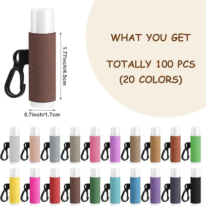 100 Pack Lip Balm Holder Solid Color Lip Balm Keychain Holder Clip on Lipstick Sleeves Elastic Lipstick Holders for Purse Car Keychain