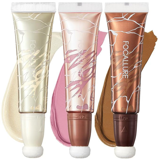 FOCALLURE 3 PCS Liquid Contour Stick,Moisturizing Highlighter,Blush and Makeup,Orchid Vibes