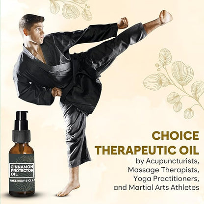 Massage Oil for Neck Massage, Muscles, Cupping, and Massage Tools. Aromatherapy Essential Oils and Herbal Extracts Cinnamon Protector Oil by Artemis Therapeutics