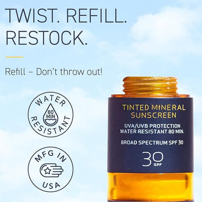 Brush On Block Mineral Sunscreen Powder Refill, Natural Broad-Spectrum SPF 30, Safe for Sensitive Skin, UVA UVB Face Protection, Reef Friendly (Touch of Tan - Refill)