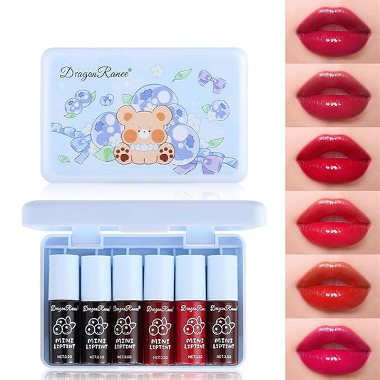 6 Colors Lip Tint Stain Set,Korean Lip Gloss Watery Lip Stain,Plumping Lip Gloss Mini Liquid Multi-use Lip & Cheek Tint Moisturizing,Long-lasting Waterproof Non-Sticky Cup Lip Makeup