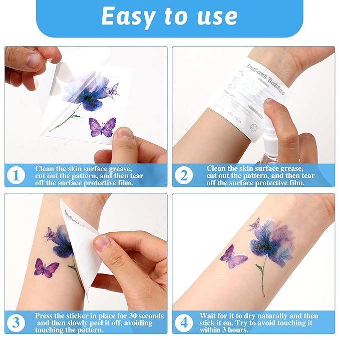 Temporary Tattoo, 50 PCS 3D Flower Tattoo Stickers Women Girls