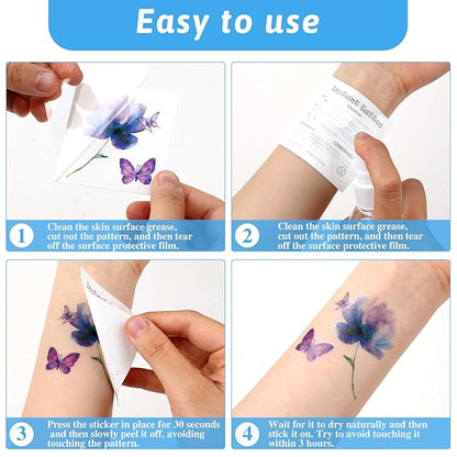 Temporary Tattoo, 50 PCS 3D Flower Tattoo Stickers Women Girls