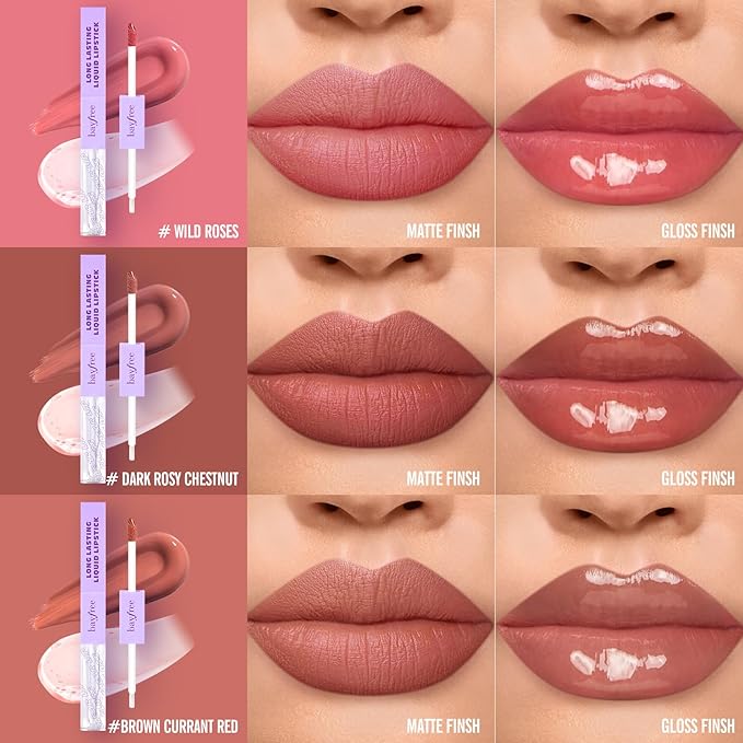Long Lasting Liquid Lipstick with Clear Lip Gloss Set, High Pigment and Shine Lip Stain, Waterproof, Kiss-Proof, Up to 24H Wear, 0.15 Fl oz (Nude Rose Gold)
