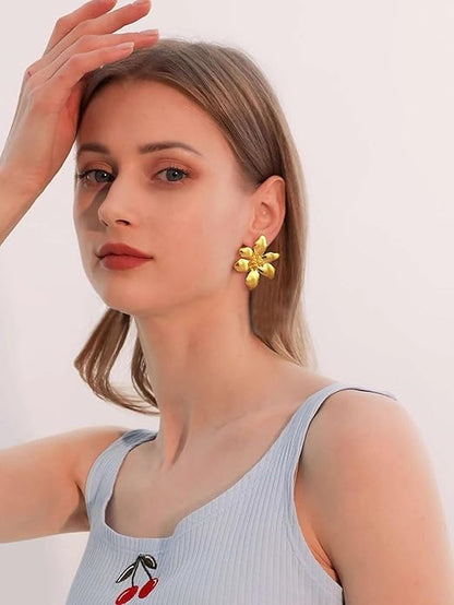 CLASSYZINT Gold/White/Red/Black Flower Stud Earrings