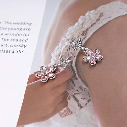 Vintage Pink Crystal Flower Earrings Butterfly