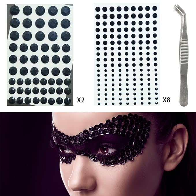 NIACONN Black Face Jewels Gems Stick on, 10 - Black