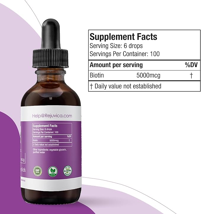 Rejuvica Health Healthy Essentials Biotin - Advanced Liquid Biotin Supplement - 5000mcg Support Hair Skin & Nails