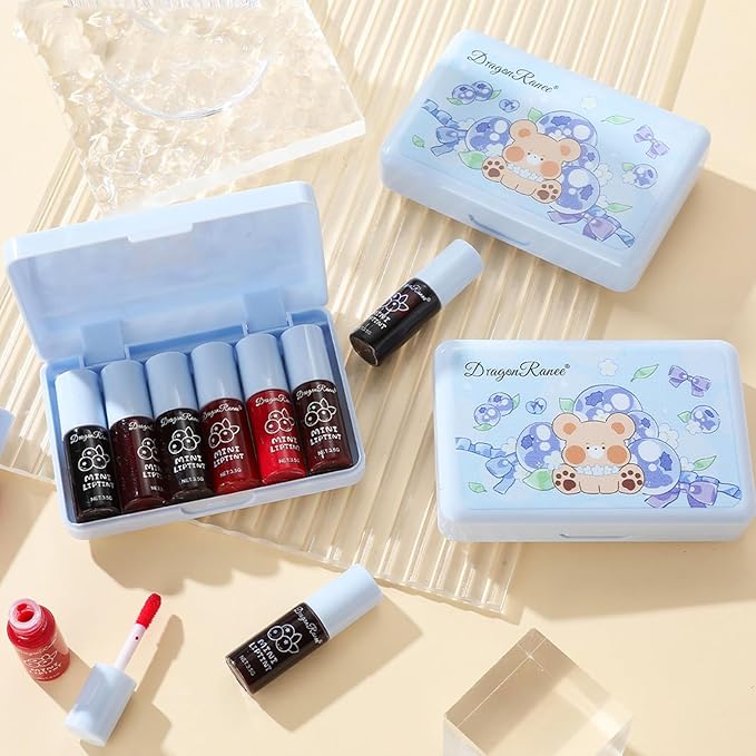 6 Colors Lip Tint Stain Set,Korean Lip Gloss Watery Lip Stain,Plumping Lip Gloss Mini Liquid Multi-use Lip & Cheek Tint Moisturizing,Long-lasting Waterproof Non-Sticky Cup Lip Makeup