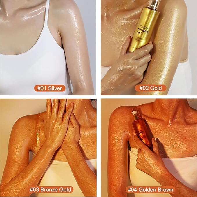 Shimmer Body Oil-Gold Face Brighten Glow Pearl Highlighter