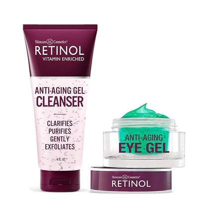 Retinol Anti-Aging Gel Cleanser - Gently Cleans Impurities From Pores & Exfoliates for Soft, Smooth Skin Eye Gel - Reduces Puffiness & Dark Circles, Restores Elasticity